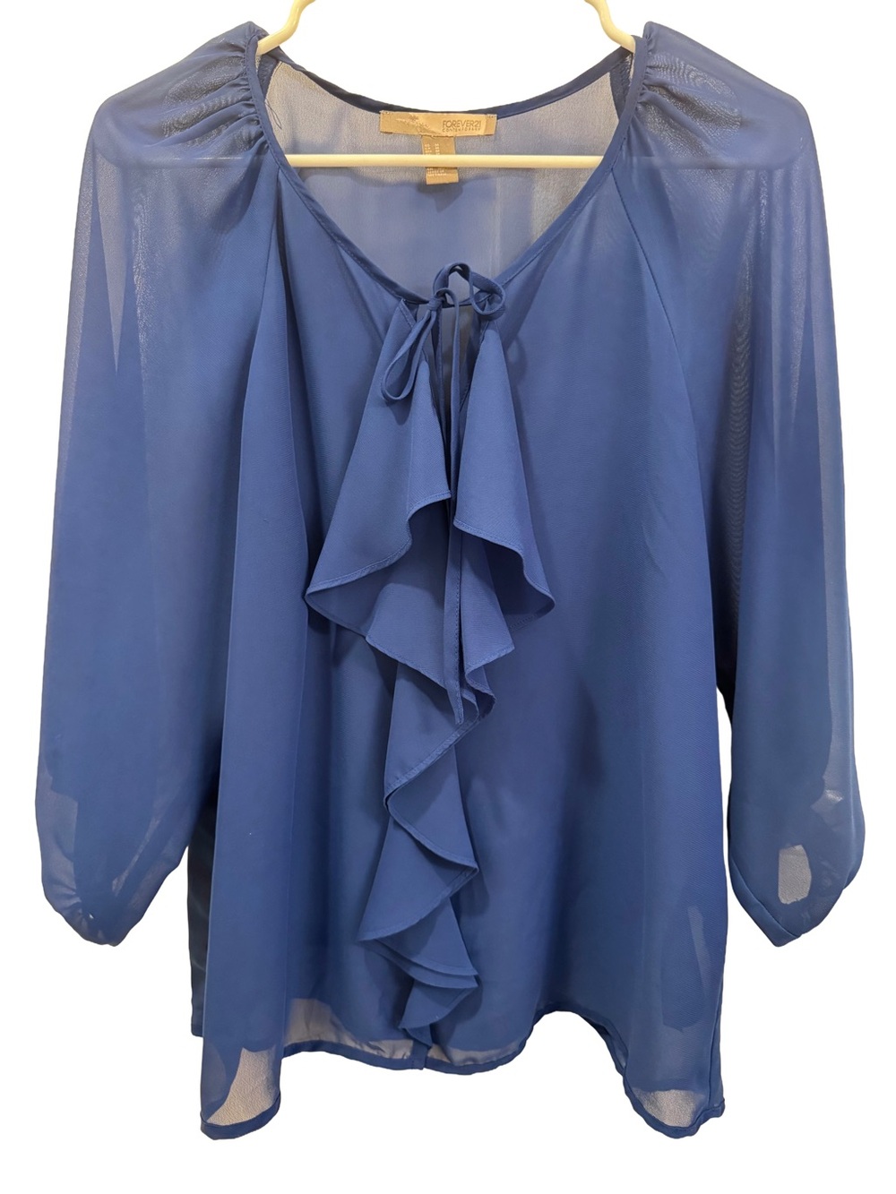 Forever 21 Cornflower Blue Ruffled Tie-Front Blouse size M